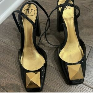 Valentino Garavani Black and Gold Pyramid Heels